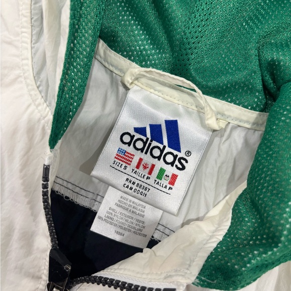 Vintage Adidas Zip Up Windbreaker Black Green And White Hooded Jacket Fleece - Picture 4 of 6